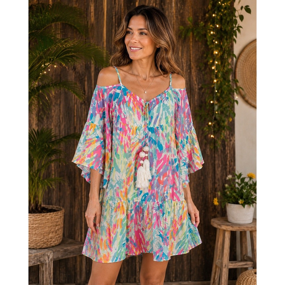 Lilly Pulitzer Alanna Swing Dress Womens XS Sparkling Sands Cold Shoulder